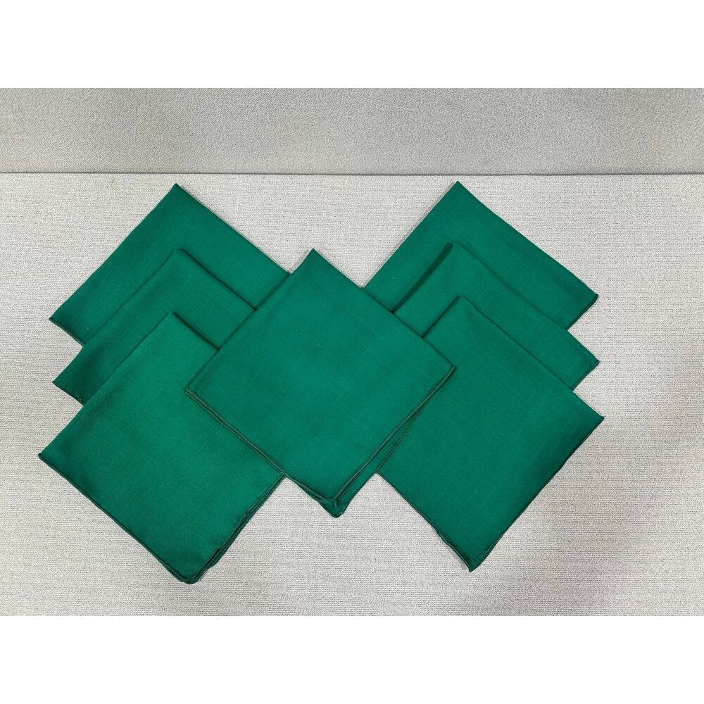 Vintage‎ Handmade Linen Napkins Set of 6 Green Cloth Dinner Napkins 16x17